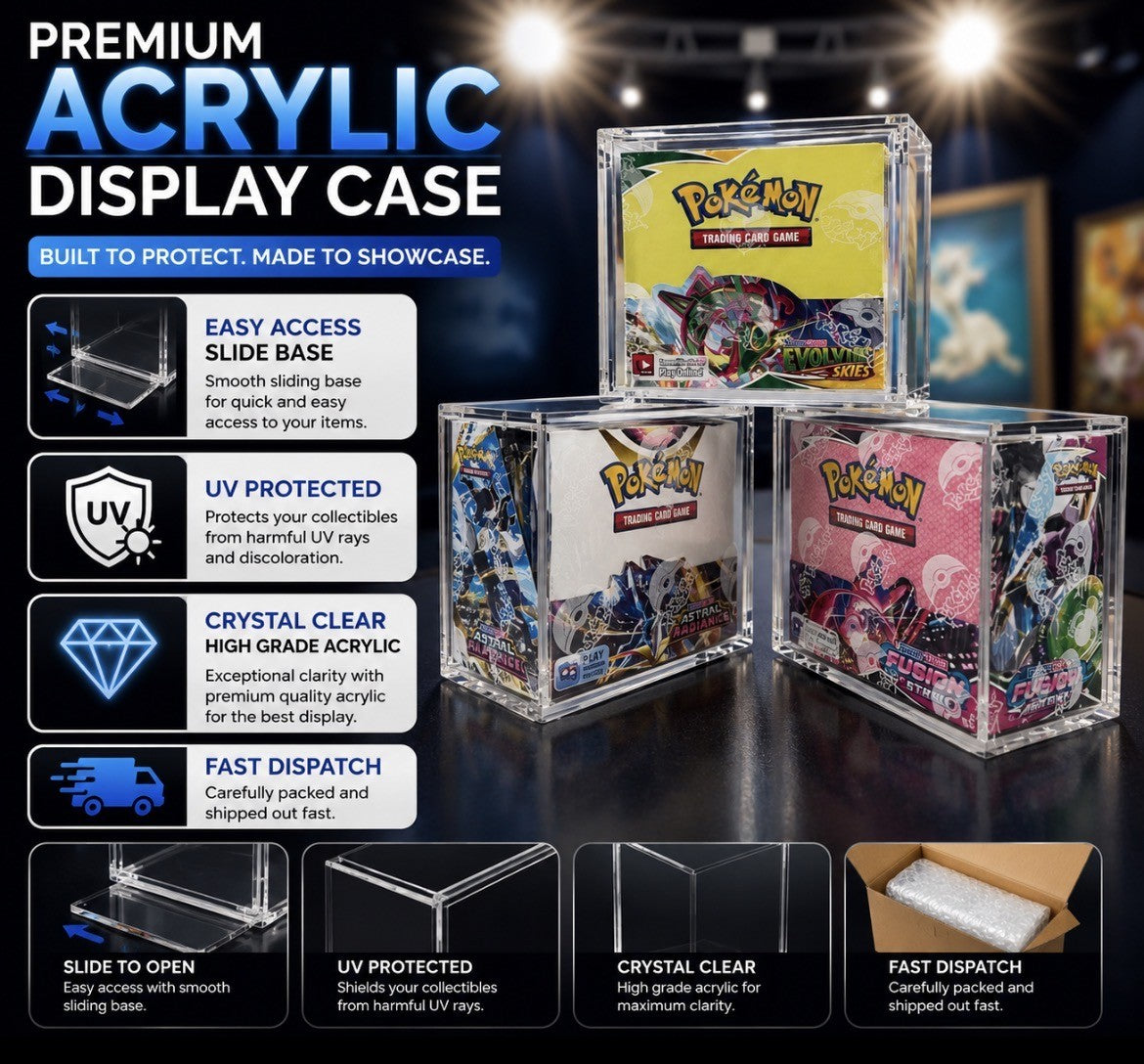 Premium Acrylic pokémon Booster Box Display Case TCG