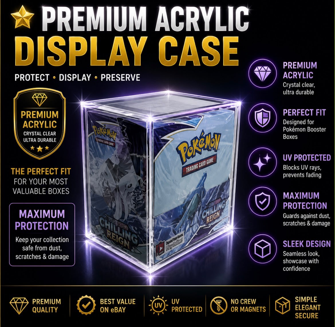 Premium Acrylic pokémon Booster Box Display Case TCG